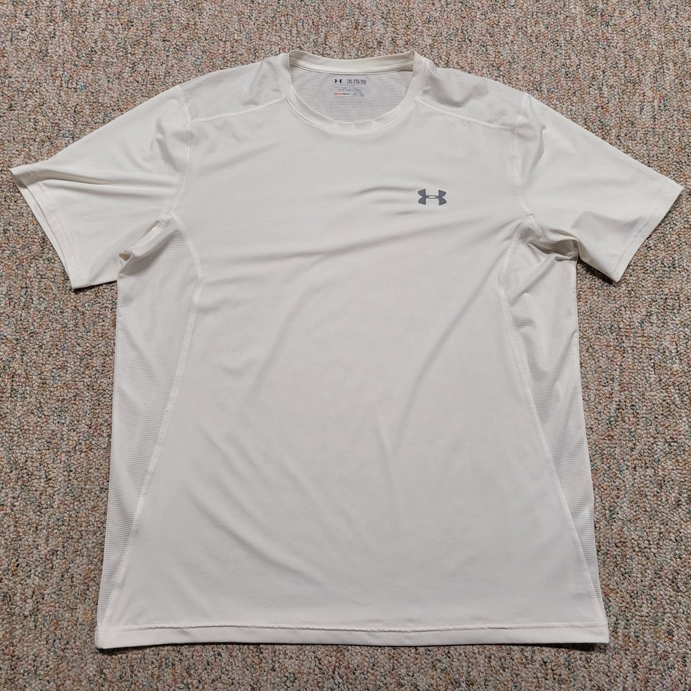 Under Armour Shirt Mens 2XL White Fitted HeatGear Athletic Mesh Training Top